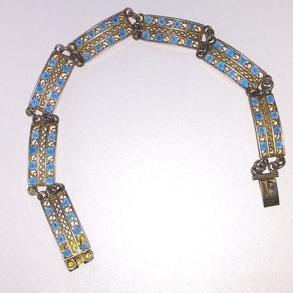 Vintage 800 Silver & Enamel Bracelet - Picture 1 of 7